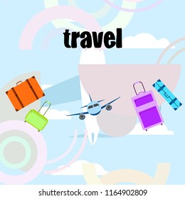 travel suitcase plane vector background