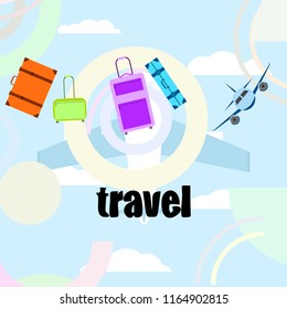 travel suitcase plane vector background