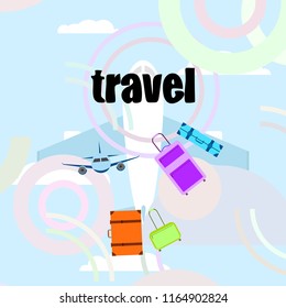 travel suitcase plane vector background