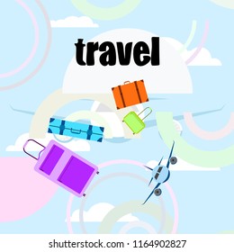 travel suitcase plane vector background