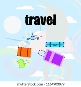 travel suitcase plane vector background