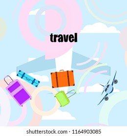 travel suitcase plane vector background