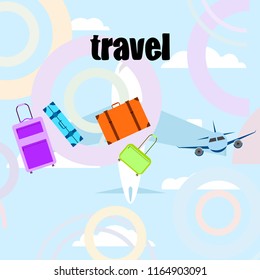 travel suitcase plane vector background
