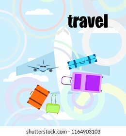 travel suitcase plane vector background