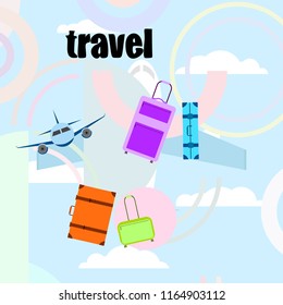 travel suitcase plane vector background