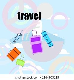 travel suitcase plane vector background
