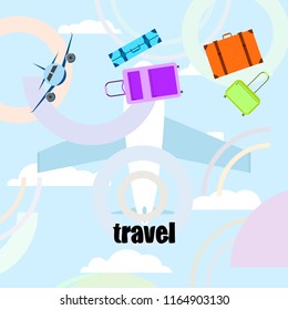 travel suitcase plane vector background