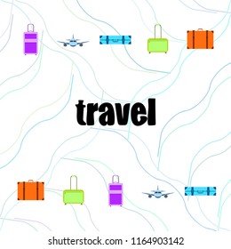 travel suitcase plane vector background