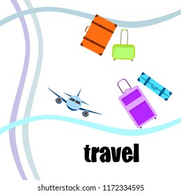travel suitcase plane vector background
