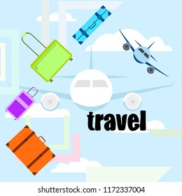 travel suitcase plane vector background