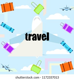 travel suitcase plane vector background