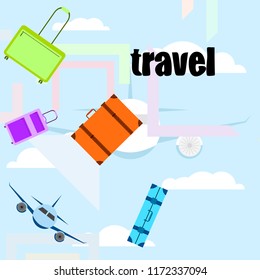 travel suitcase plane vector background
