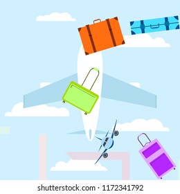 travel suitcase plane vector background