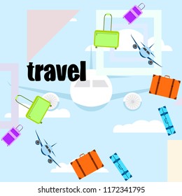 travel suitcase plane vector background