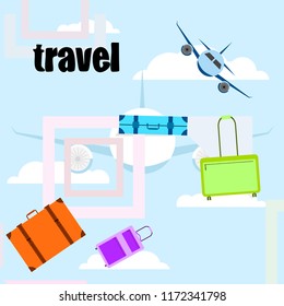 travel suitcase plane vector background travel suitcase plane vector background