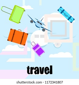 travel suitcase plane vector background
