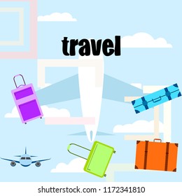 travel suitcase plane vector background