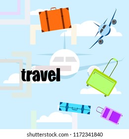 travel suitcase plane vector background