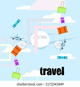 travel suitcase plane vector background