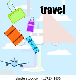 travel suitcase plane vector background