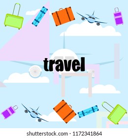 travel suitcase plane vector background