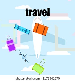 travel suitcase plane vector background