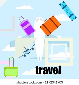 travel suitcase plane vector background