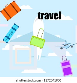 travel suitcase plane vector background