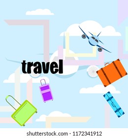 travel suitcase plane vector background