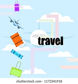 travel suitcase plane vector background