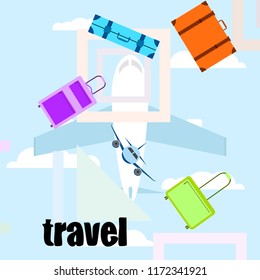 travel suitcase plane vector background