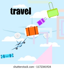 travel suitcase plane vector background