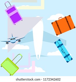 travel suitcase plane vector background