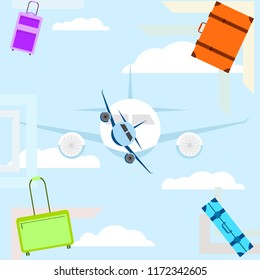 travel suitcase plane vector background