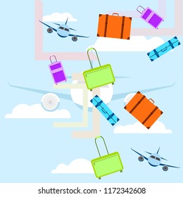 travel suitcase plane vector background