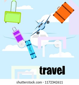 travel suitcase plane vector background