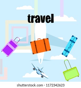 travel suitcase plane vector background