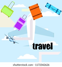 travel suitcase plane vector background