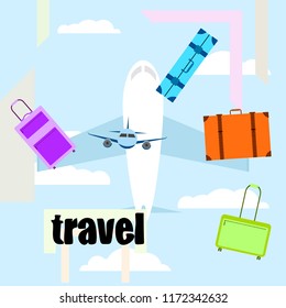 travel suitcase plane vector background
