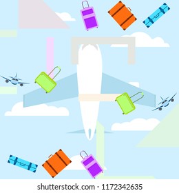 travel suitcase plane vector background