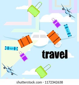 travel suitcase plane vector background travel suitcase plane vector background