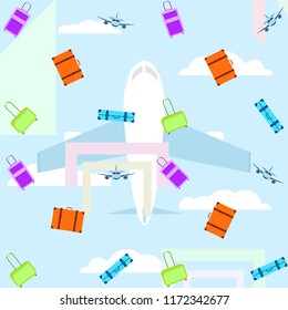 travel suitcase plane vector background