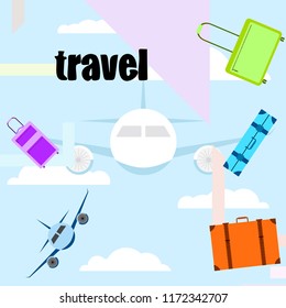 travel suitcase plane vector background