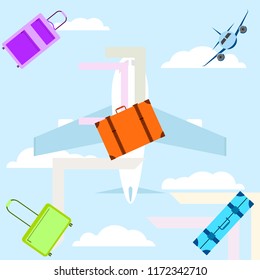 travel suitcase plane vector background