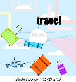 travel suitcase plane vector background