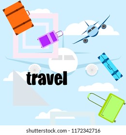 travel suitcase plane vector background