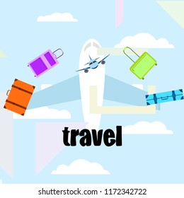 travel suitcase plane vector background