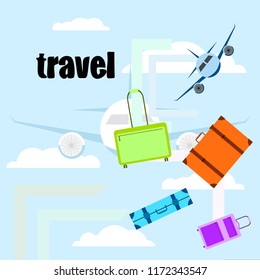 travel suitcase plane vector background