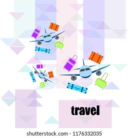 travel suitcase plane vector background