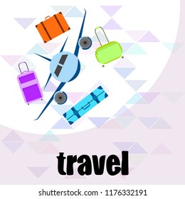 travel suitcase plane vector background